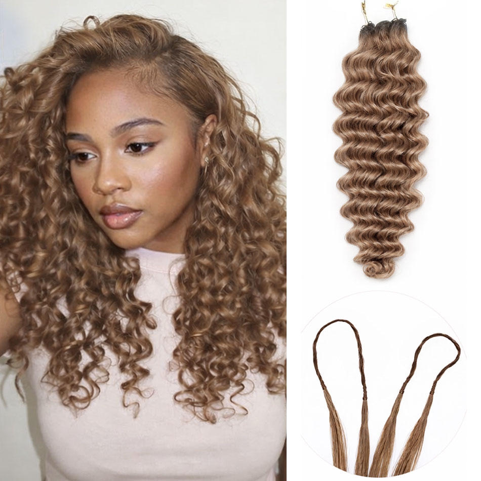 Hair Care Honey - Honigbraune, tiefe Welle, gehäkelte Echthaarverlängerungen, brasilianisches